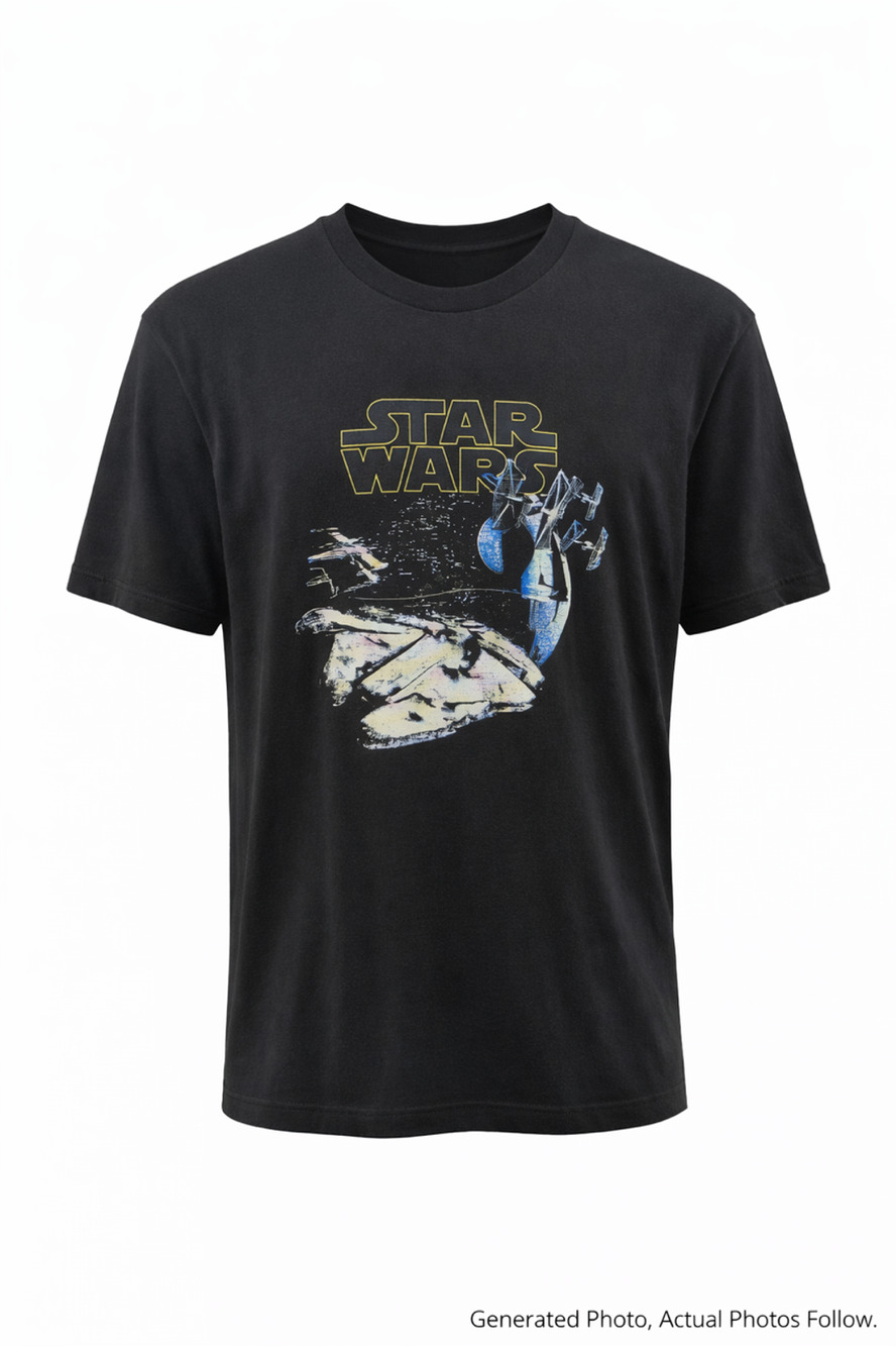 Star Wars Millennium Falcon Graphic Tee Cotton Sci-Fi Movie Shirt Black Large